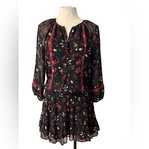 Joie Grover Silk Dress Black Floral Long‎ Sleeve Mini Women’s